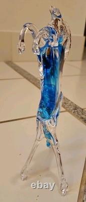Vintage Murano Figure Horse Hand Blown Clear Glass Blue Stripe 9 Made In Italy