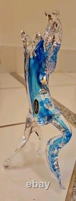 Vintage Murano Figure Horse Hand Blown Clear Glass Blue Stripe 9 Made In Italy Vintage Murano Figure Horse Hand Blown Clear Glass Blue Stripe 9 Made In Italy