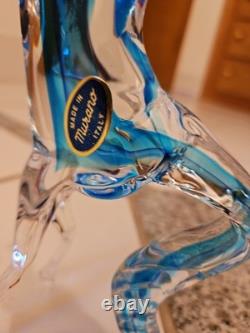 Vintage Murano Figure Horse Hand Blown Clear Glass Blue Stripe 9 Made In Italy
