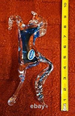 Vintage Murano Figure Horse Hand Blown Clear Glass Blue Stripe 9 Made In Italy Vintage Murano Figure Horse Hand Blown Clear Glass Blue Stripe 9 Made In Italy
