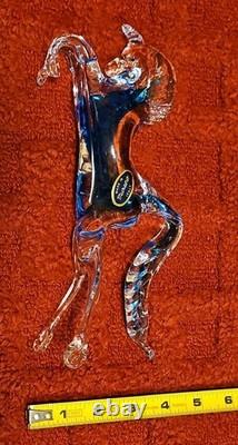 Vintage Murano Figure Horse Hand Blown Clear Glass Blue Stripe 9 Made In Italy