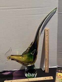 Vintage Murano Glass Bird Sculpture Hand Blown Large Bird Polished Bottom 15in