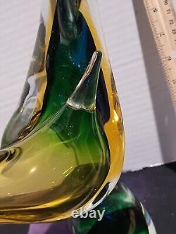 Vintage Murano Glass Bird Sculpture Hand Blown Large Bird Polished Bottom 15in