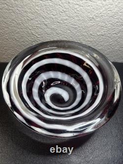 Vintage Murano Glass Bowl White Purple Adventurine Swirl by Carlo Moretti Italy