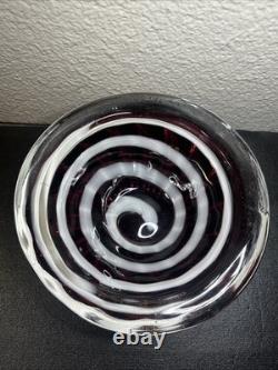Vintage Murano Glass Bowl White Purple Adventurine Swirl by Carlo Moretti Italy