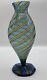 Vintage Murano Glass Cane Striped Vase Blue Black Brown Excellent 8 Hand blown