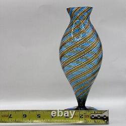 Vintage Murano Glass Cane Striped Vase Blue Black Brown Excellent 8 Hand blown