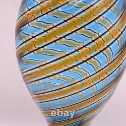 Vintage Murano Glass Cane Striped Vase Blue Black Brown Excellent 8 Hand blown