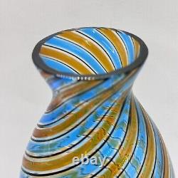 Vintage Murano Glass Cane Striped Vase Blue Black Brown Excellent 8 Hand blown