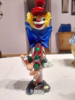 Vintage Murano Glass Clown Holding Bottle Heavy Hand Blown Glass