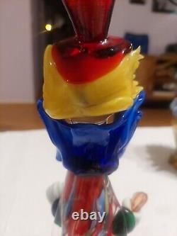 Vintage Murano Glass Clown Holding Bottle Heavy Hand Blown Glass