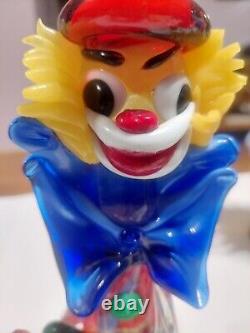 Vintage Murano Glass Clown Holding Bottle Heavy Hand Blown Glass