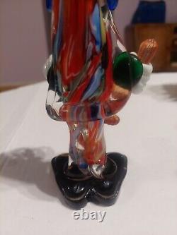 Vintage Murano Glass Clown Holding Bottle Heavy Hand Blown Glass