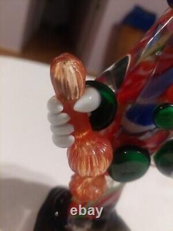 Vintage Murano Glass Clown Holding Bottle Heavy Hand Blown Glass