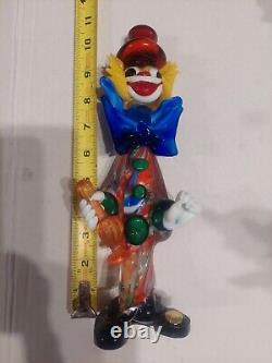 Vintage Murano Glass Clown Holding Bottle Heavy Hand Blown Glass