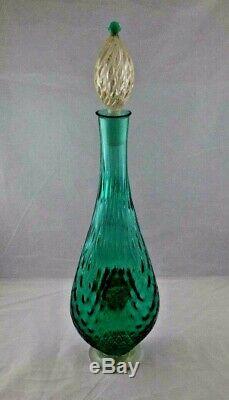 Vintage Murano Glass Decanter And Stopper With Applied Lion Head And Berries