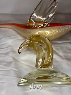 Vintage Murano Glass Goose in Flight Orange Gold and White 15 Long