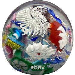 Vintage Murano Glass Hand Blown Miliflori Latticino Paperweight With Label