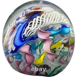 Vintage Murano Glass Hand Blown Miliflori Latticino Paperweight With Label