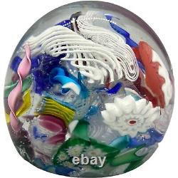 Vintage Murano Glass Hand Blown Miliflori Latticino Paperweight With Label