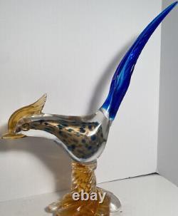 Vintage Murano Glass Hand blown Blue and Gold Roadrunner