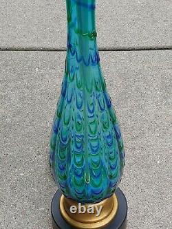 Vintage Murano Glass Lamp W Green & Blue Ribbin Swirl Mid Century Modern Italy