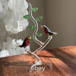 Vintage Murano Glass Love Birds on Branch Robin Figurine Hand Blown Italy Art
