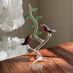 Vintage Murano Glass Love Birds on Branch Robin Figurine Hand Blown Italy Art