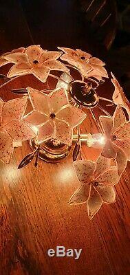 Vintage Murano Glass Pink Tulip Ceiling Light, Handblown Chandelier, Mcm, 1970s