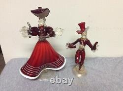 Vintage Murano Glass Red & Gold Aventurine Dancing Couple Figurines