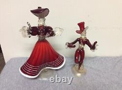 Vintage Murano Glass Red & Gold Aventurine Dancing Couple Figurines