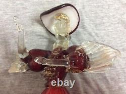 Vintage Murano Glass Red & Gold Aventurine Dancing Couple Figurines