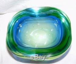 Vintage Murano Glass Sommerso Geode Bowl Blue Green 1960's 1970's