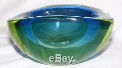 Vintage Murano Glass Sommerso Geode Bowl Blue Green 1960's 1970's