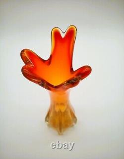 Vintage Murano Glass Swung Vase, 1960s, Orange/Red Amberina Color Hand-Blown