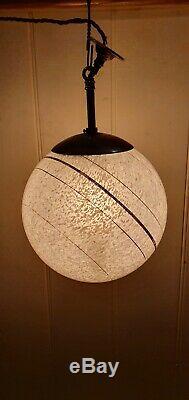 Vintage Murano Globe Light, White Mottled Hand blown Glass Italy MCM, Rewired