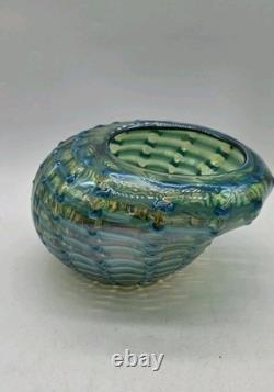 Vintage Murano Green And Blue Large Swirl Glass Bowl Italy Hand Blown rare