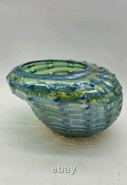 Vintage Murano Green And Blue Large Swirl Glass Bowl Italy Hand Blown rare
