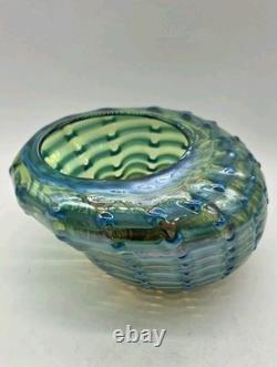 Vintage Murano Green And Blue Large Swirl Glass Bowl Italy Hand Blown rare