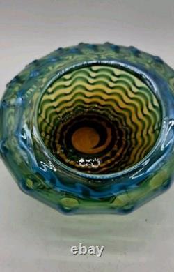 Vintage Murano Green And Blue Large Swirl Glass Bowl Italy Hand Blown rare