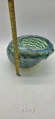 Vintage Murano Green And Blue Large Swirl Glass Bowl Italy Hand Blown rare