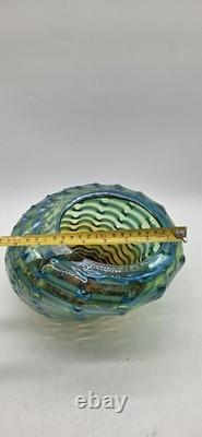 Vintage Murano Green And Blue Large Swirl Glass Bowl Italy Hand Blown rare