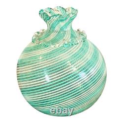 Vintage Murano Green Swirl Handblown Art Glass Vase (Attr. Dino Martens)