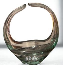 Vintage Murano Hand-Blown Art Glass Basket Vase Blue Green Aqua MCM Italy