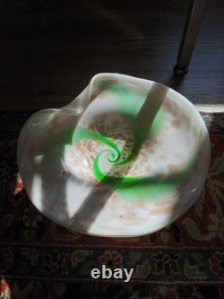 Vintage Murano Hand-Blown Art Glass Bowl -Aventurine, Green Swirl, Lattimo 11