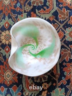 Vintage Murano Hand-Blown Art Glass Bowl -Aventurine, Green Swirl, Lattimo 11
