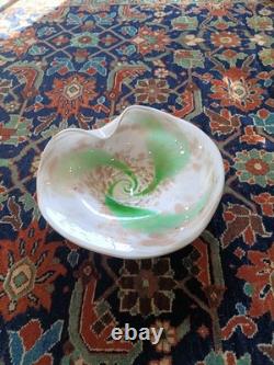 Vintage Murano Hand-Blown Art Glass Bowl -Aventurine, Green Swirl, Lattimo 11