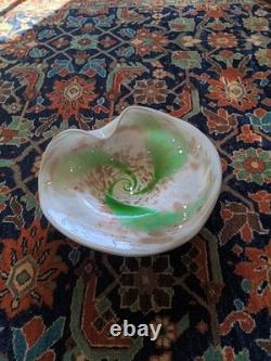 Vintage Murano Hand-Blown Art Glass Bowl -Aventurine, Green Swirl, Lattimo 11