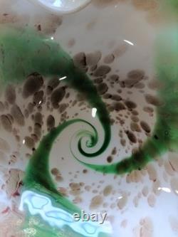 Vintage Murano Hand-Blown Art Glass Bowl -Aventurine, Green Swirl, Lattimo 11