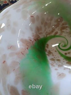 Vintage Murano Hand-Blown Art Glass Bowl -Aventurine, Green Swirl, Lattimo 11